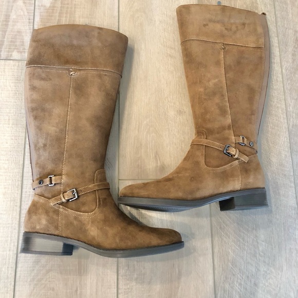 ✨SOLD✨New Suede Tan Leather Upper Knee High Riding Boots - Picture 4 of 9